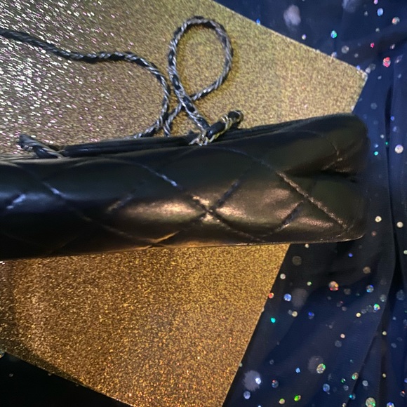 CROUCH & FITZGERALD QUILTED LAMBSKIN LEATHER BLACK GOLD CROSSBODY VINTAGE Bag - Picture 5 of 16